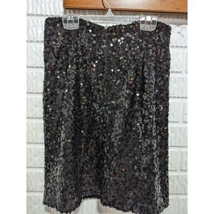 Tahari Women's Black Shimmering Mesh Sequin Fully Lined A-line Skirt Size 6